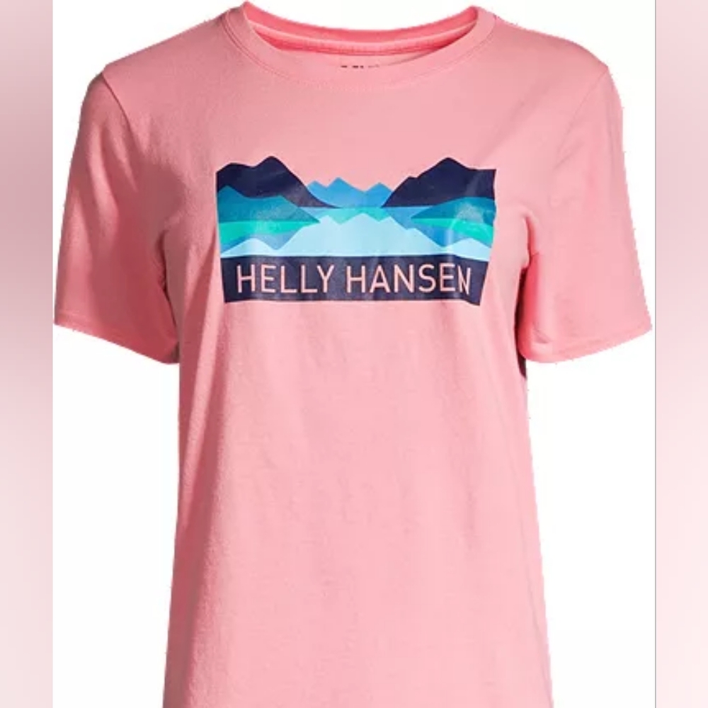 Helly Hansen pink blue short sleeve mountain graphic tee t-shirt XL